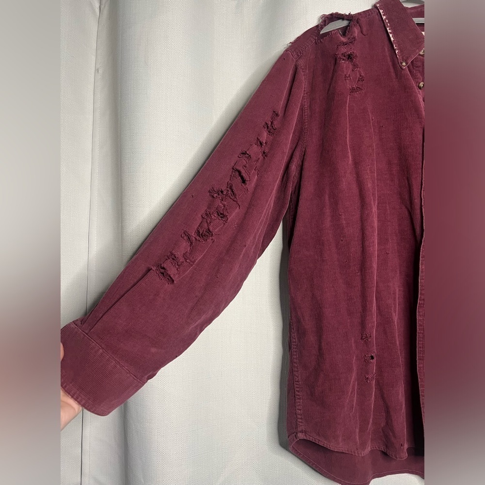 LF Furst Of A Kind Burgundy Ribbed Distressed Flannel Shirt - Picture 4 of 10